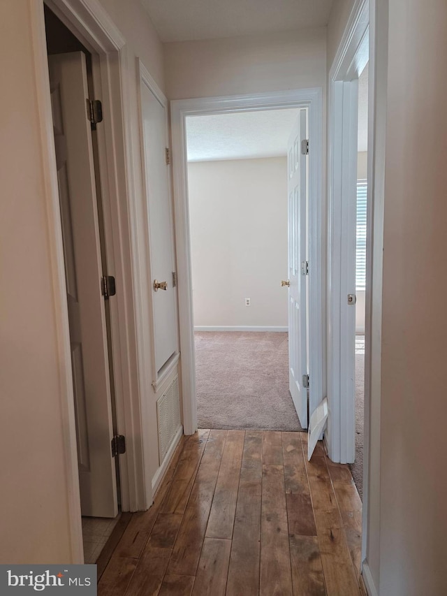 hall with wood-type flooring