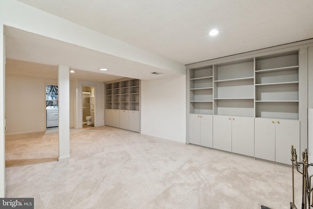 14724 Flower Hill Dr, Centreville, VA 20120 - finished below grade area featuring light colored carpet, baseboards, washer / dryer, and recessed lighting
