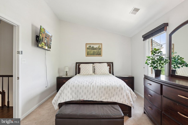 14724 Flower Hill Dr, Centreville, VA 20120 - bedroom featuring baseboards, light carpet, visible vents, and vaulted ceiling