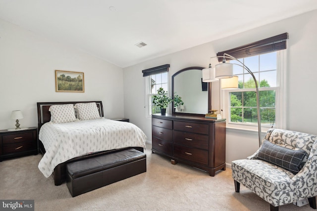 14724 Flower Hill Dr, Centreville, VA 20120 - bedroom with lofted ceiling, baseboards, visible vents, and light colored carpet