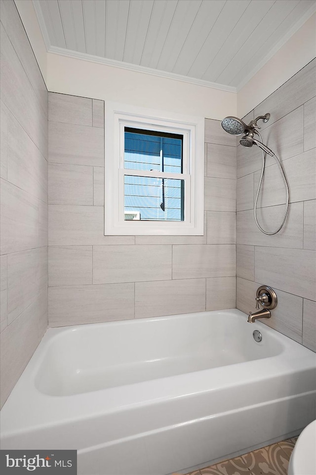 12505 Assawoman Dr, Ocean City, MD 21842 - bathroom featuring ornamental molding and shower / bathing tub combination