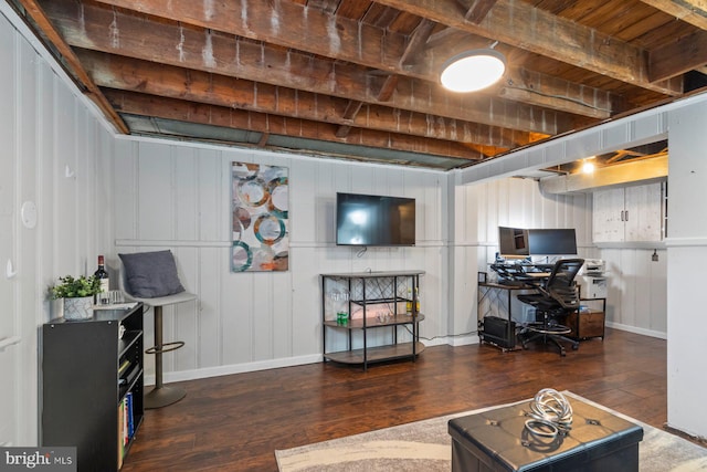 living room featuring wood finished floors and baseboards