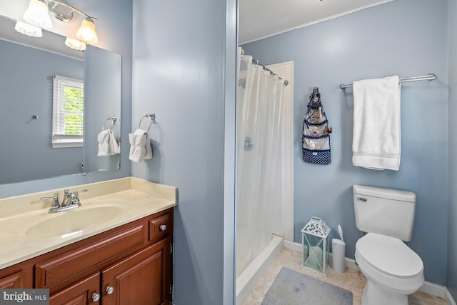 202 Stern Cv, Stafford, VA 22554 - bathroom with toilet, a stall shower, vanity, baseboards, and crown molding