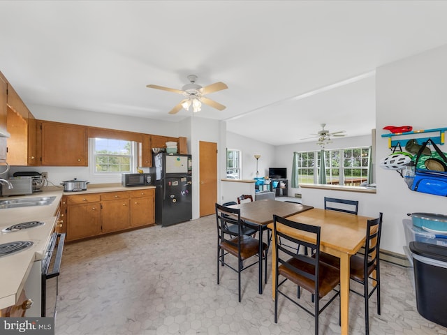 dining area with ceiling fan and plenty of natural light