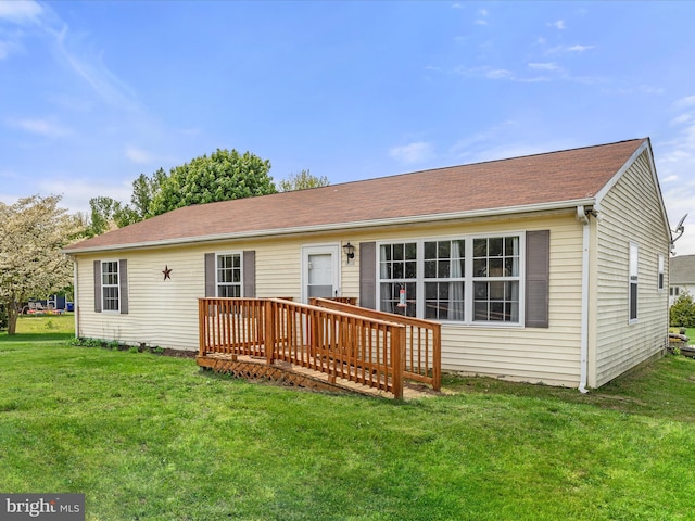 back of house featuring a deck and a yard