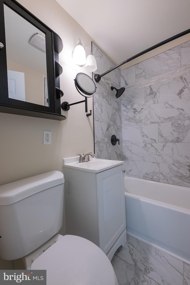 179 Mannington Yorketown Rd, Woodstown, NJ 08098 - full bathroom with toilet, bathing tub / shower combination, vanity, and marble look tile flooring