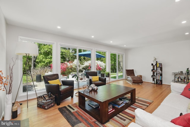 living room featuring recessed lighting and wood finished floors