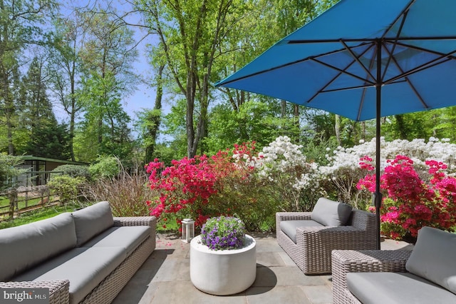 view of patio with an outdoor living space