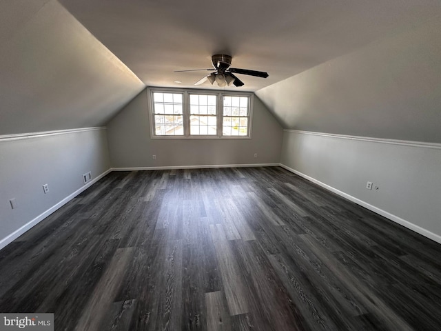 15 Excell Ln, Willingboro, NJ 08046 - additional living space featuring baseboards, lofted ceiling, dark wood-style flooring, and ceiling fan