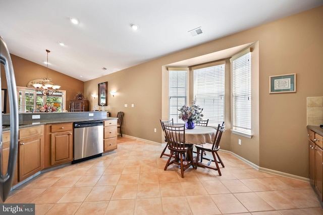 12 Citation Ln, Manalapan, NJ 07726 - kitchen featuring dishwasher, a chandelier, healthy amount of natural light, dark countertops, and lofted ceiling