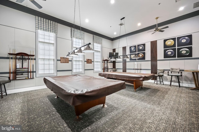 12 Citation Ln, Manalapan, NJ 07726 - game room featuring ceiling fan, billiards, and plenty of natural light