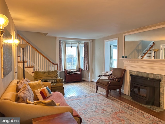 2619 Filbert Ave, Reading, PA 19606 - living room featuring stairs, hardwood / wood-style flooring, and baseboards
