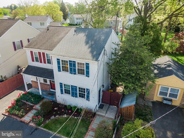 drone / aerial view with a residential view