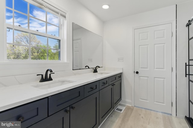671 Pine Ridge Dr, Front Royal, VA 22630 - bathroom featuring double vanity, visible vents, a sink, and wood finished floors