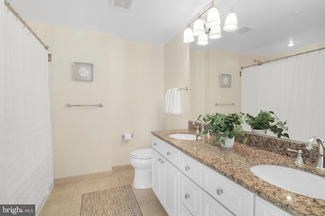 full bath with visible vents, toilet, and a sink