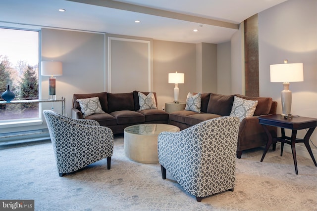 living room featuring recessed lighting