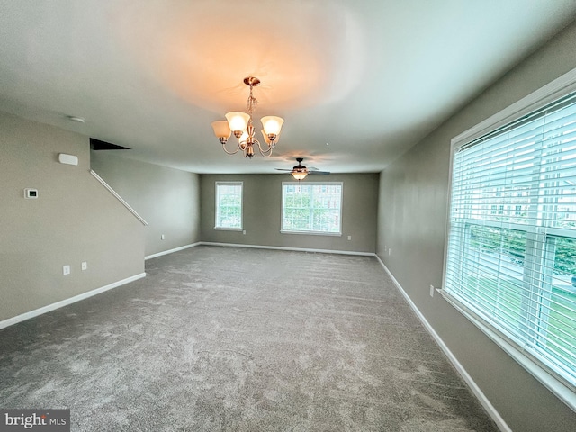 257 Morlatt Ln, Martinsburg, WV 25404 - unfurnished room featuring a chandelier, baseboards, a ceiling fan, and carpet