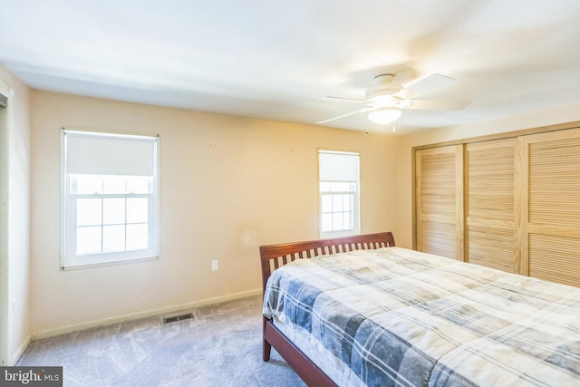 9427 Candleberry Ct, Burke, VA 22015 - bedroom featuring a closet, carpet, ceiling fan, baseboards, and visible vents