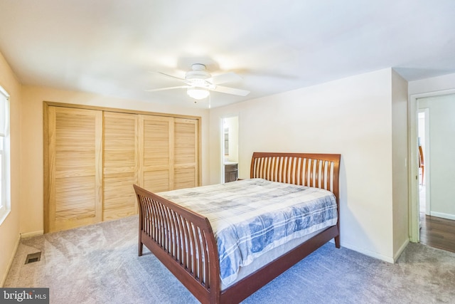 9427 Candleberry Ct, Burke, VA 22015 - bedroom with a closet, ceiling fan, carpet flooring, baseboards, and visible vents