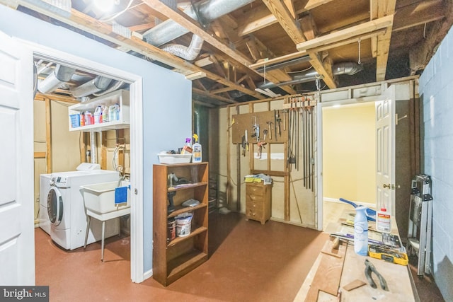9427 Candleberry Ct, Burke, VA 22015 - unfinished basement featuring independent washer and dryer