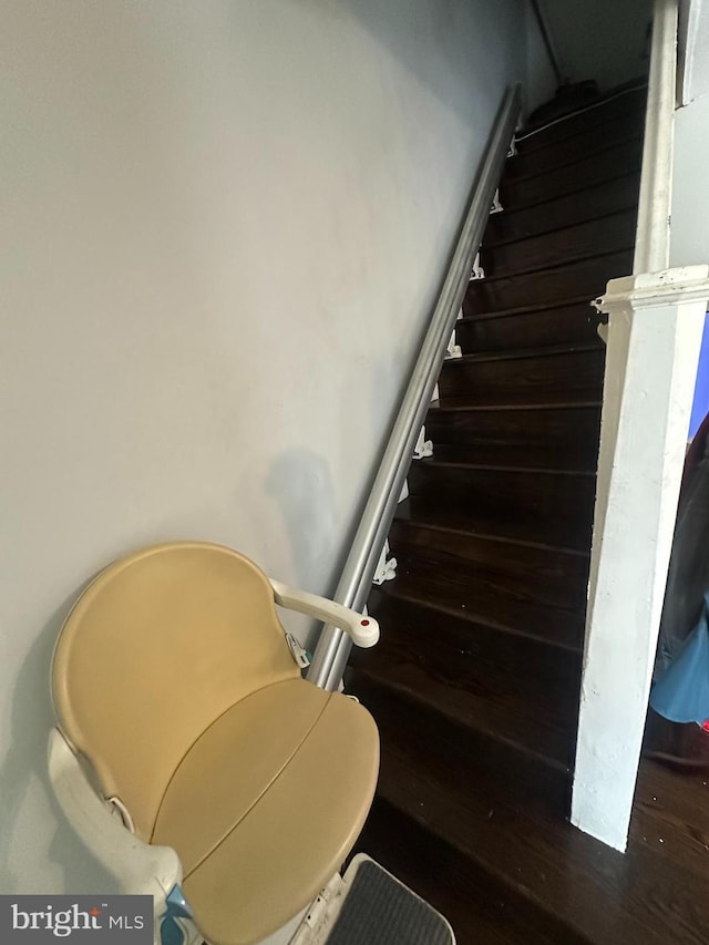 stairway featuring wood finished floors