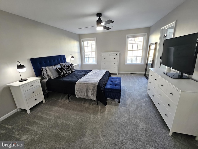 1317 Lowman St, Baltimore, MD 21230 - bedroom with dark carpet, a ceiling fan, and baseboards