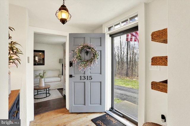 foyer featuring light wood finished floors and a wealth of natural light