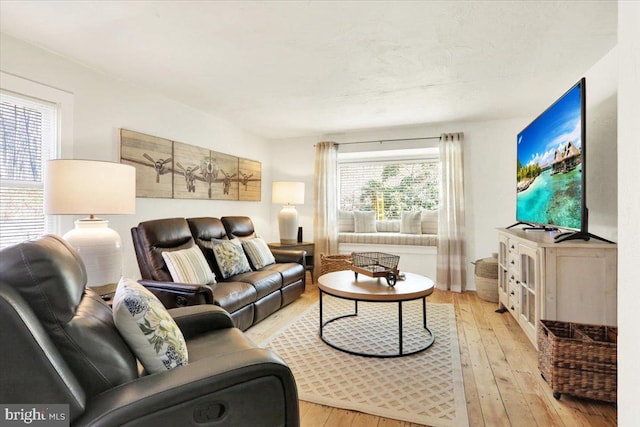 living area featuring light wood-style flooring