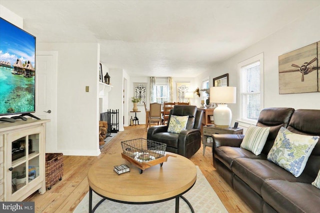 living area with hardwood / wood-style flooring