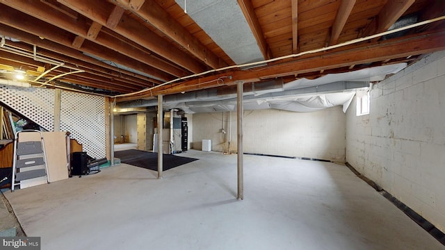 basement featuring heating unit
