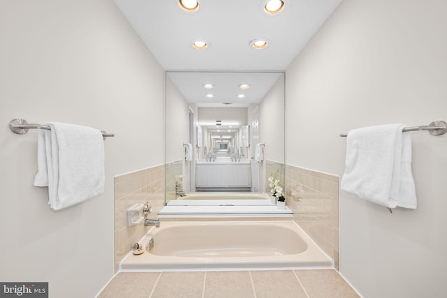 1517 Snughill Ct, Vienna, VA 22182 - bathroom with recessed lighting, tile patterned flooring, a bath, and vanity
