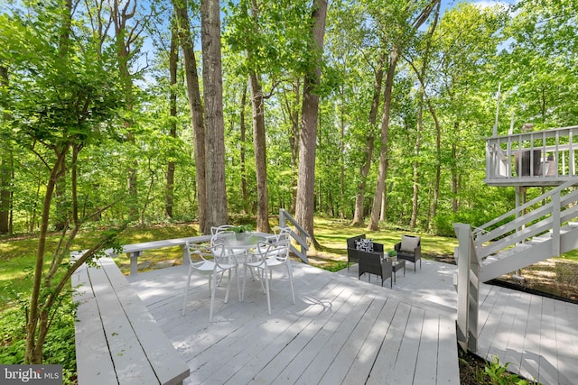 1517 Snughill Ct, Vienna, VA 22182 - wooden deck featuring outdoor dining area and stairs