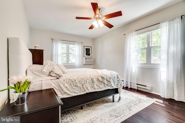 1608 Preston Rd, Alexandria, VA 22302 - bedroom with a baseboard heating unit, baseboards, a ceiling fan, and wood finished floors