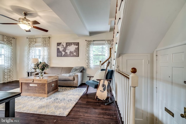 1608 Preston Rd, Alexandria, VA 22302 - living area featuring baseboards, dark wood-type flooring, and ceiling fan
