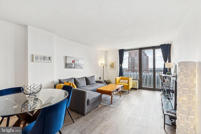 living area featuring expansive windows and wood finished floors