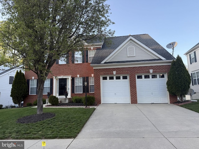 11258 Wildmeadows St, Waldorf, MD 20601 - view of front of home with concrete driveway, an attached garage, brick siding, and a front yard