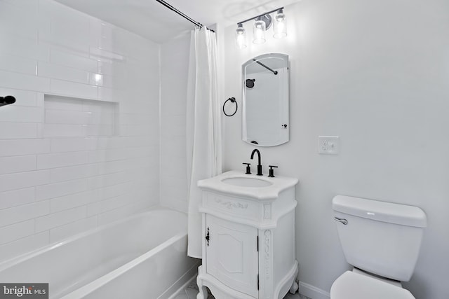 full bathroom with vanity, toilet, and shower / tub combo