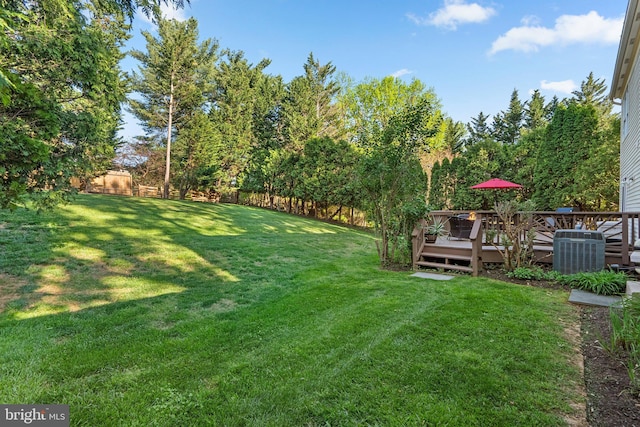 210 Rabbitt Rd, Gaithersburg, MD 20878 - view of yard featuring central air condition unit and a wooden deck