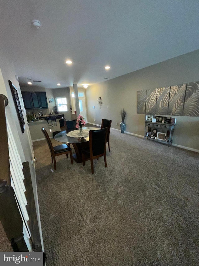 7805 Wistar Woods Pl, Henrico, VA 23228 - dining area with recessed lighting, carpet floors, and baseboards