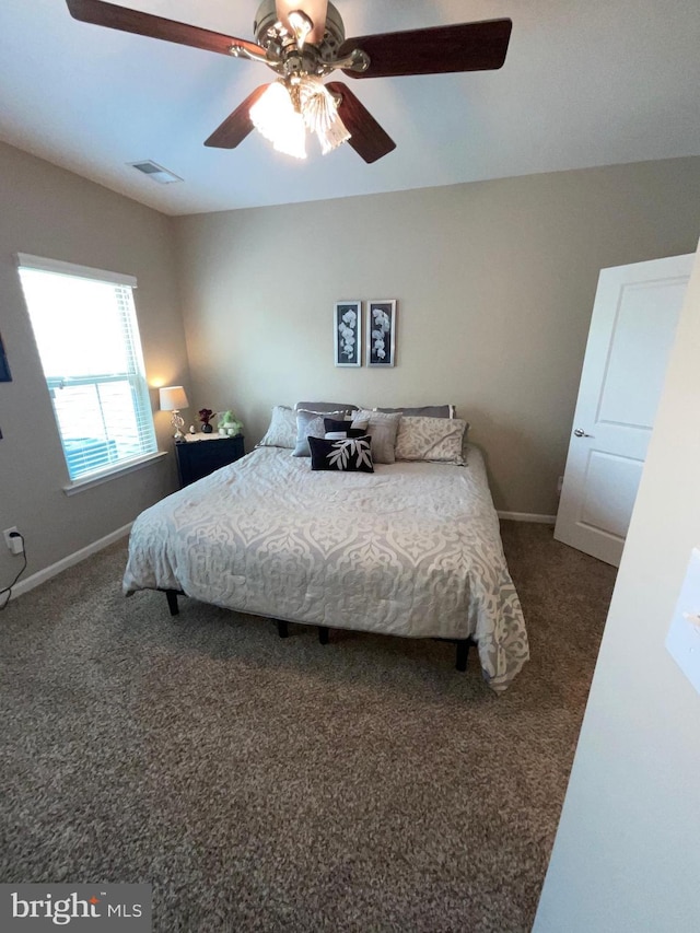 7805 Wistar Woods Pl, Henrico, VA 23228 - bedroom featuring visible vents, a ceiling fan, carpet flooring, and baseboards
