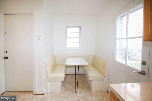 unfurnished dining area with plenty of natural light, breakfast area, and light floors