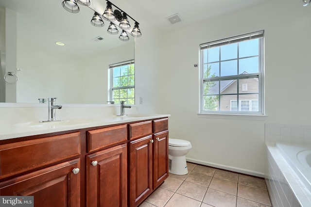 724 Tinker Rd, Middle River, MD 21220 - full bath with tile patterned floors, toilet, a bath, double vanity, and baseboards