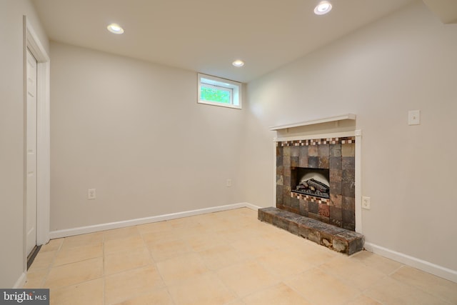 724 Tinker Rd, Middle River, MD 21220 - unfurnished living room with a fireplace, recessed lighting, and baseboards