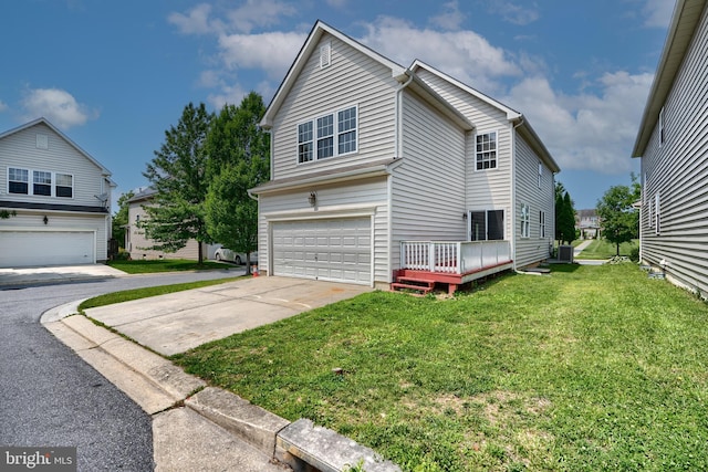 724 Tinker Rd, Middle River, MD 21220 - view of property exterior featuring a garage, a lawn, concrete driveway, and central AC unit