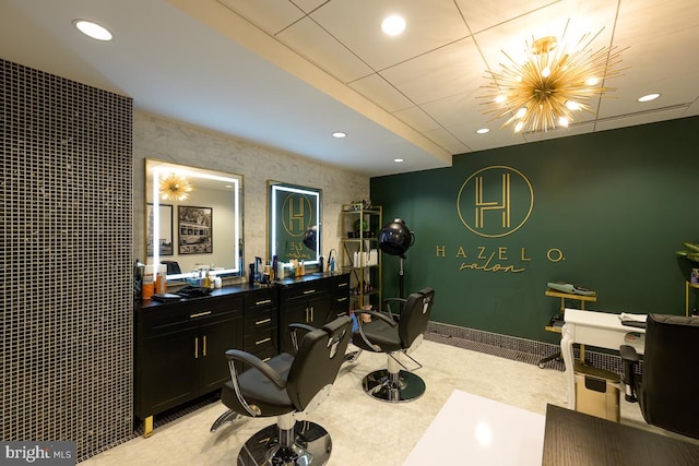 home office with recessed lighting and baseboards