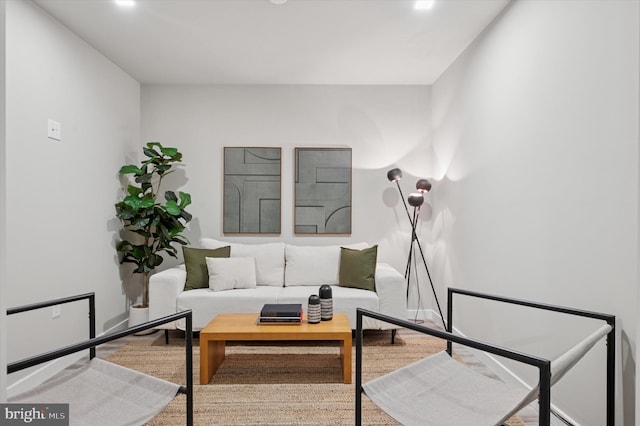 living room featuring wood finished floors and recessed lighting