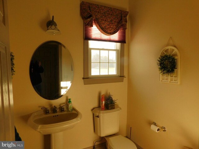 bathroom featuring toilet, a sink, and baseboards
