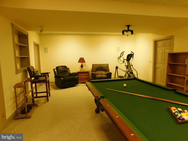 playroom featuring carpet floors and billiards
