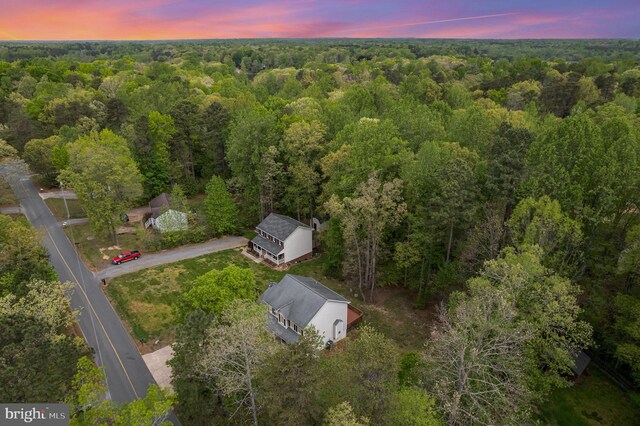 aerial view at dusk with a forest view
