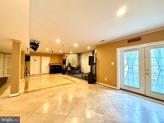 3701 Spicebush Way, Frederick, MD 21704 - workout area featuring recessed lighting, light tile patterned flooring, french doors, and baseboards
